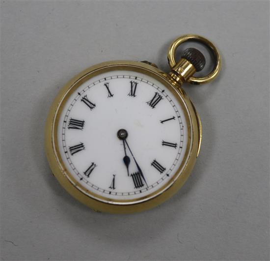 A continental 18k gold fob watch with Roman dial.
